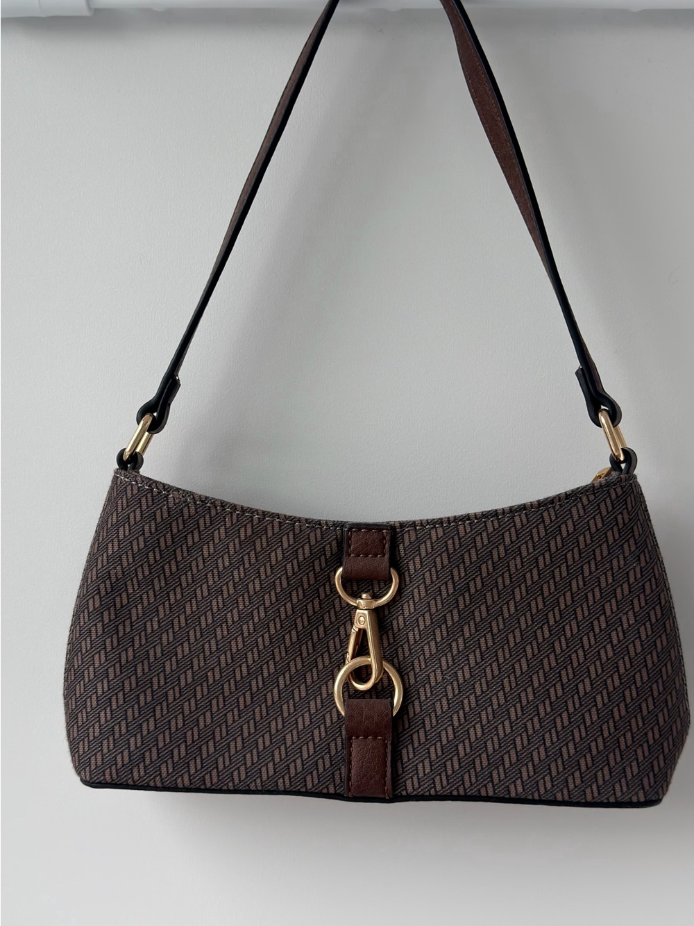 ASOS Brown Patterned Shoulder Bag with Gold Hardware Accent